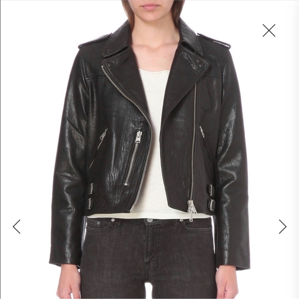 AllSaints Watson Biker 100% Sheep Leather Jacket Women’s Sz 6 Moto Edgy Full Zip